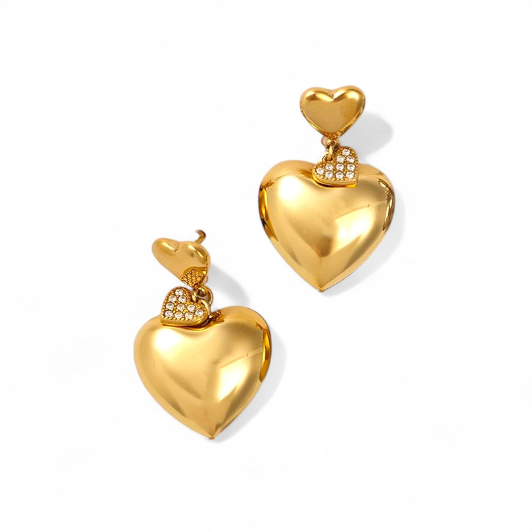 Ατσάλινα Σκουλαρίκια Double Heart με Στρας | So Cute by Dimi