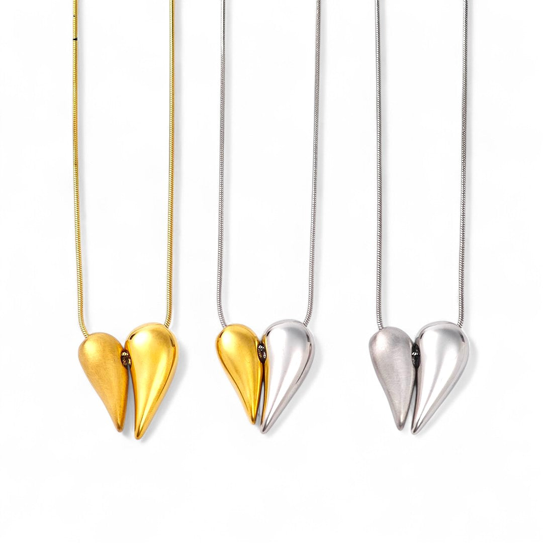 Ατσάλινο κολιέ Double Heart σε χρυσό, ασημί και διχρωμία So Cute by DImi