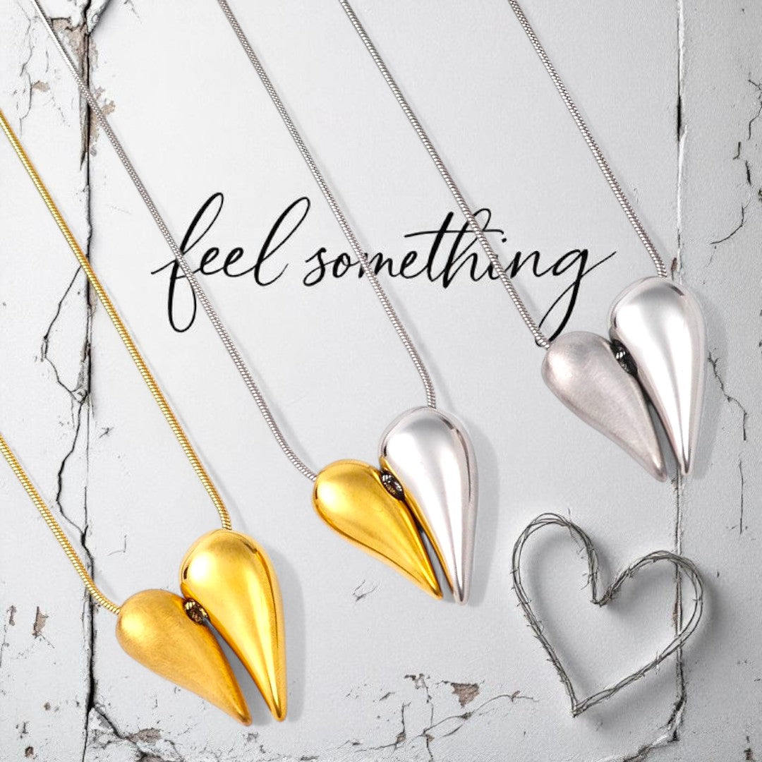 Ατσάλινο κολιέ Double Heart σε χρυσό, ασημί και διχρωμία So Cute by DImi