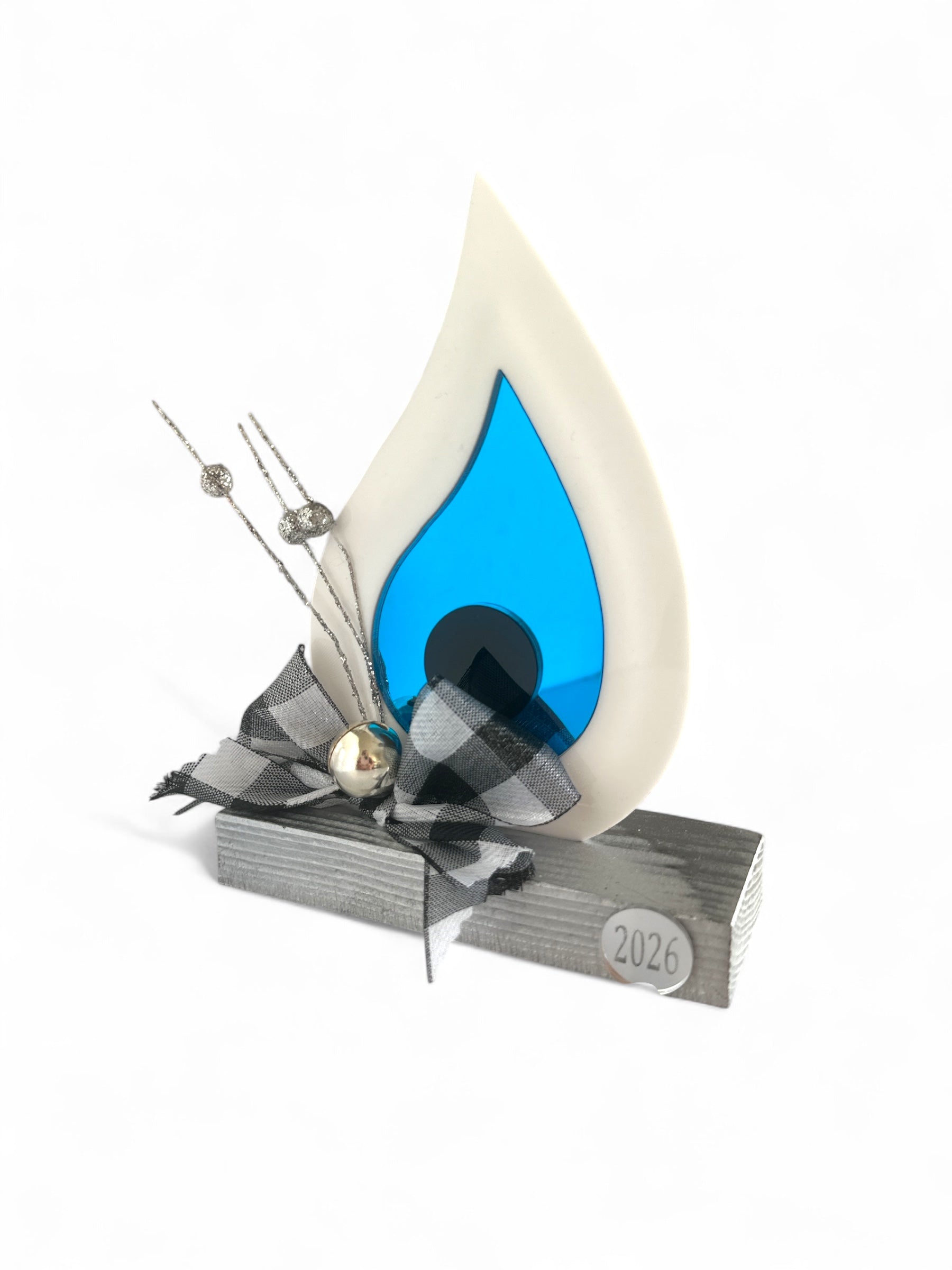 Γούρι 2026 επιτραπέζιο σταγόνα μάτι plexiglass τυρκουάζ mirror με ξύλινη βάση – So Cute by Dimi