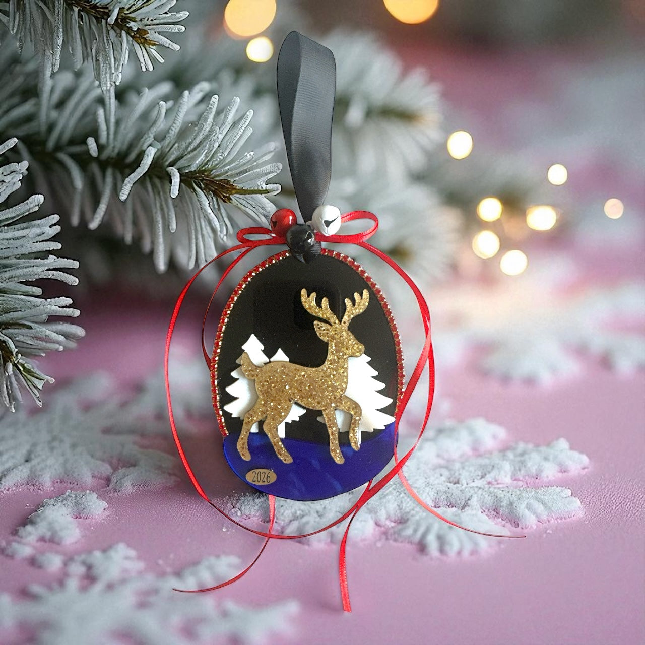 Γούρι 2026 plexiglass με ελαφάκι και δέντρα – Christmas Fairytale So Cute by Dimi