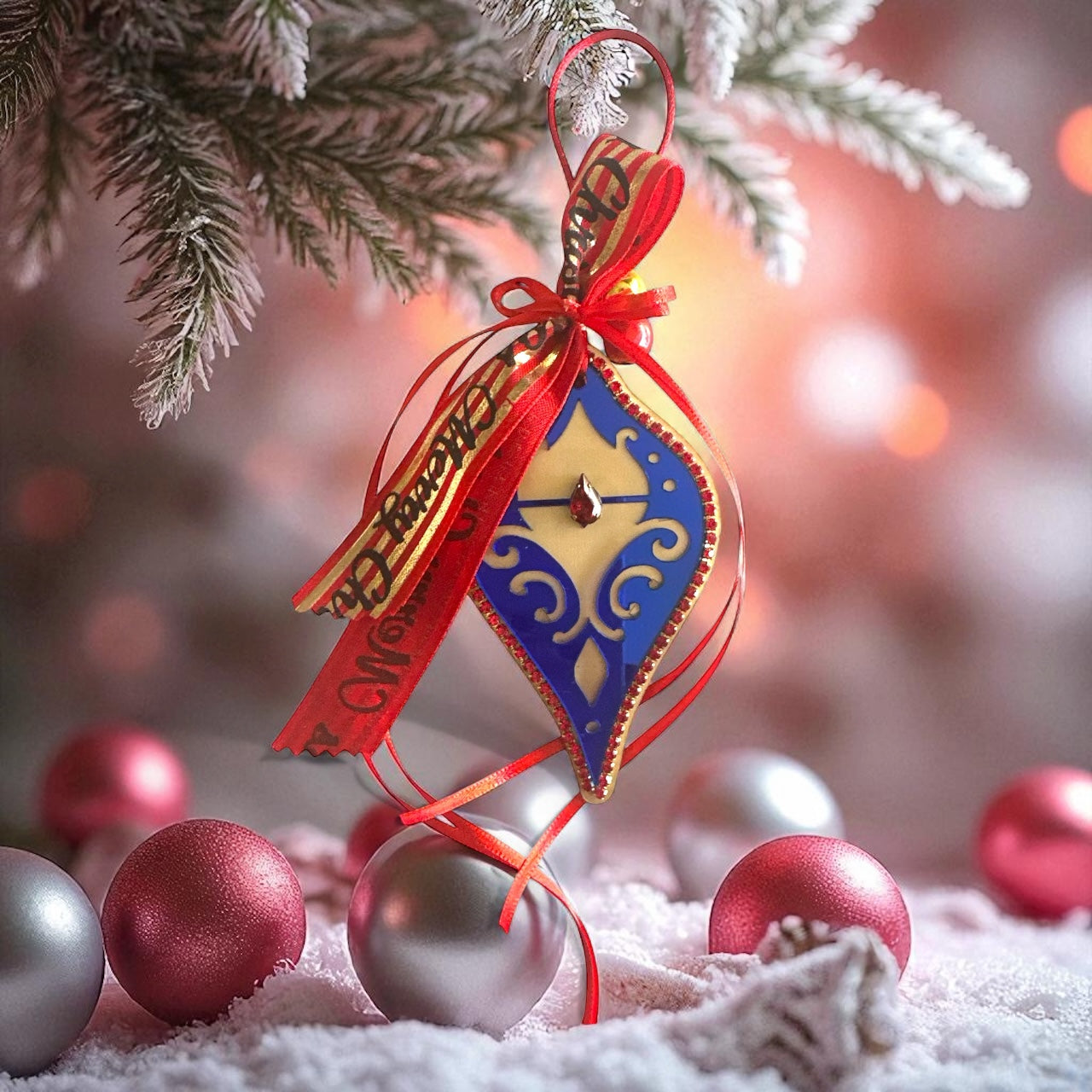 Γούρι 2026 Fairytale Ornament plexiglass με κρύσταλλο και κόκκινες κορδέλες – So Cute by Dimi