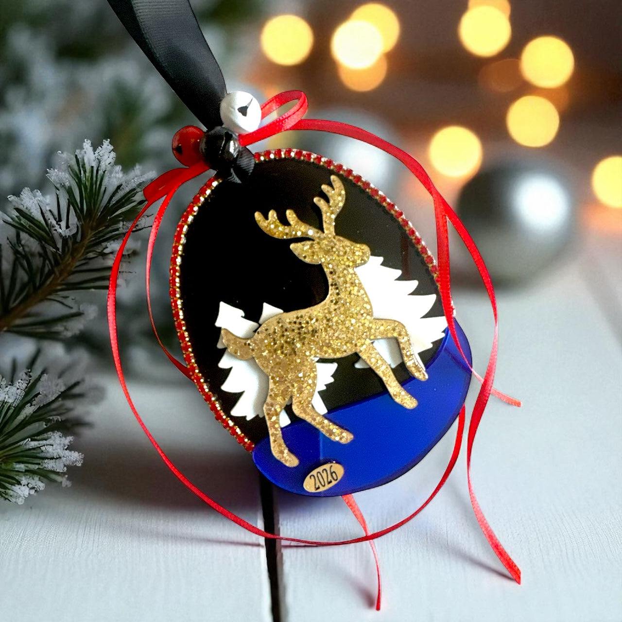 Γούρι 2026 plexiglass με ελαφάκι και δέντρα – Christmas Fairytale So Cute by Dimi