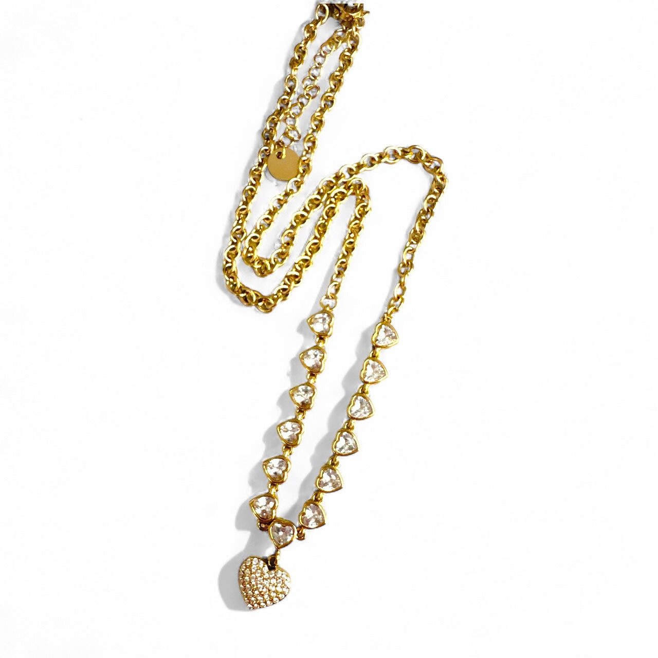 Heart Glow – Ατσάλινο κολιέ με ζιργκόν καρδιές σε χρυσό – So Cute by Dimi