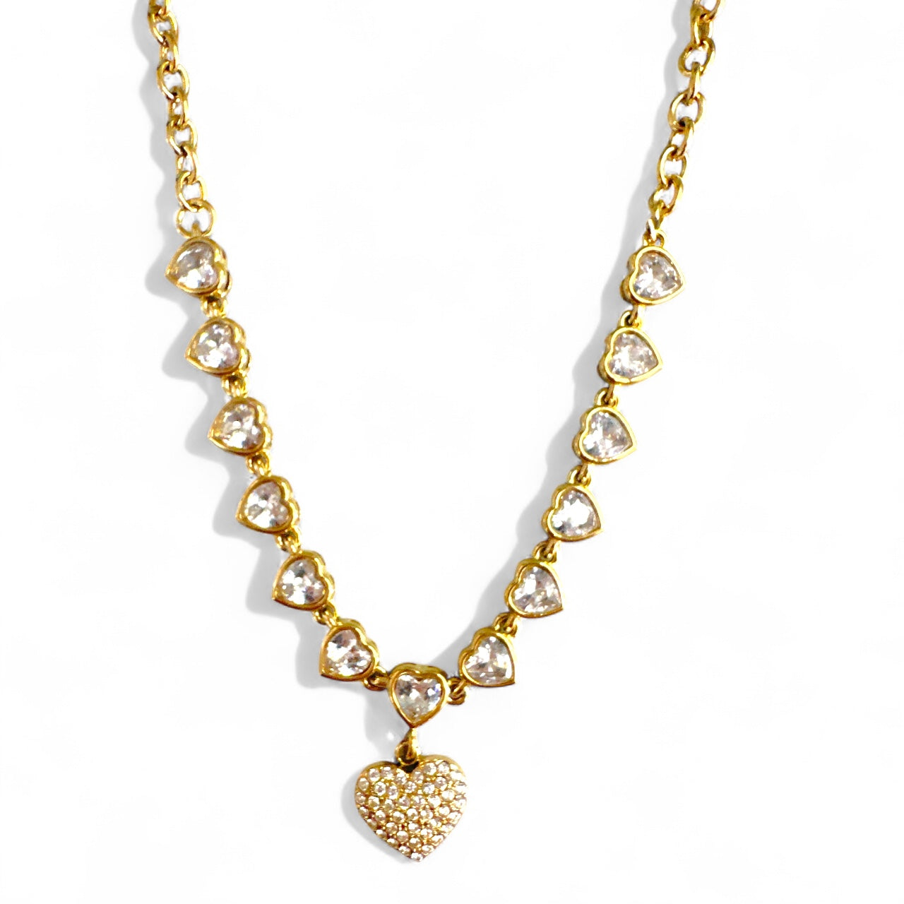 Heart Glow – Ατσάλινο κολιέ με ζιργκόν καρδιές σε χρυσό – So Cute by Dimi