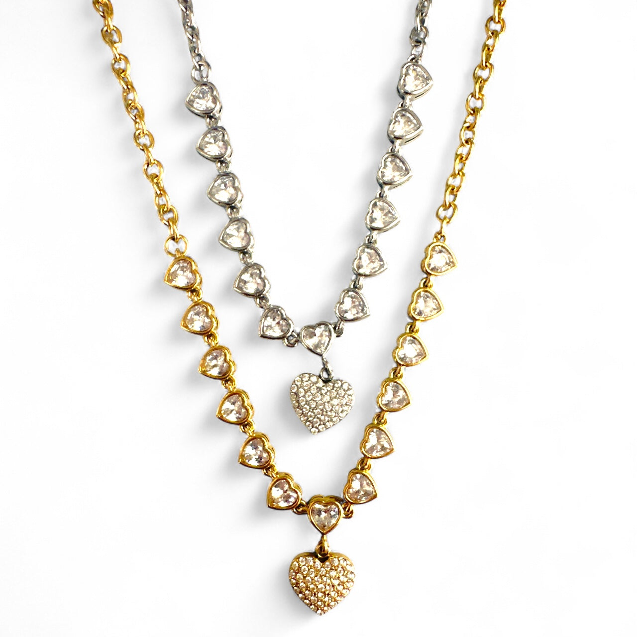 Heart Glow – Ατσάλινο κολιέ με ζιργκόν καρδιές σε χρυσό και ασημί – So Cute by Dimi