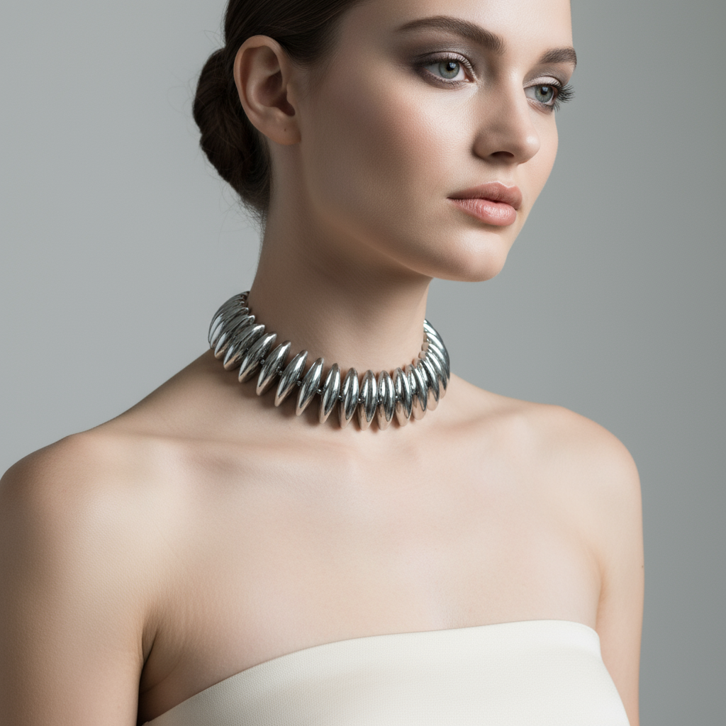 Ατσάλινο τσόκερ Steel Shine με οβάλ χάντρες So Cute by Dimi