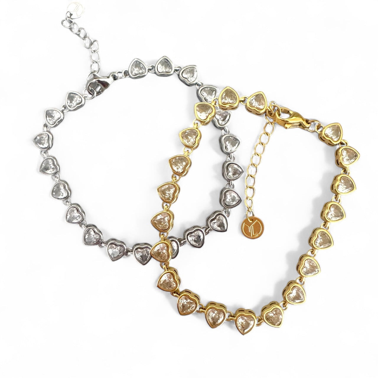 Ατσάλινο βραχιόλι με ζιργκόν καρδιές σε χρυσό και ασημί – So Cute by Dimi