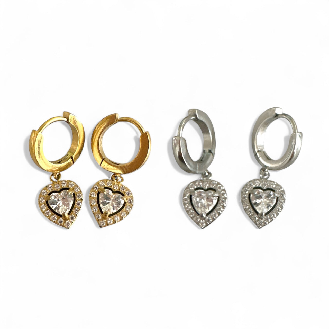 Amor Earrings – Ατσάλινα σκουλαρίκια με κρικάκι και καρδιά με ζιργκόν σε χρυσό και ασημί | So Cute by Dimi