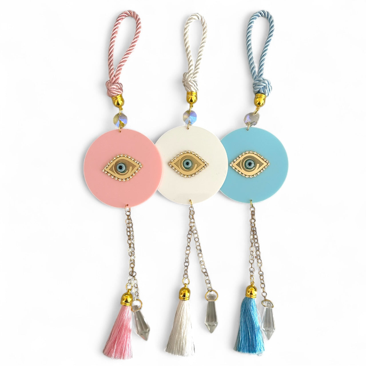 Γούρι Elegant Eye κρεμαστό με μάτι, στρας και κρύσταλλο σε στρογγυλή βάση plexiglass So Cute by Dimi