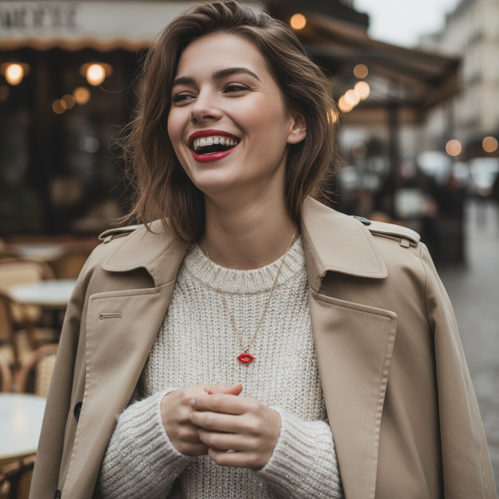 Ατσάλινο κολιέ Red Lips - So Cute by Dimi