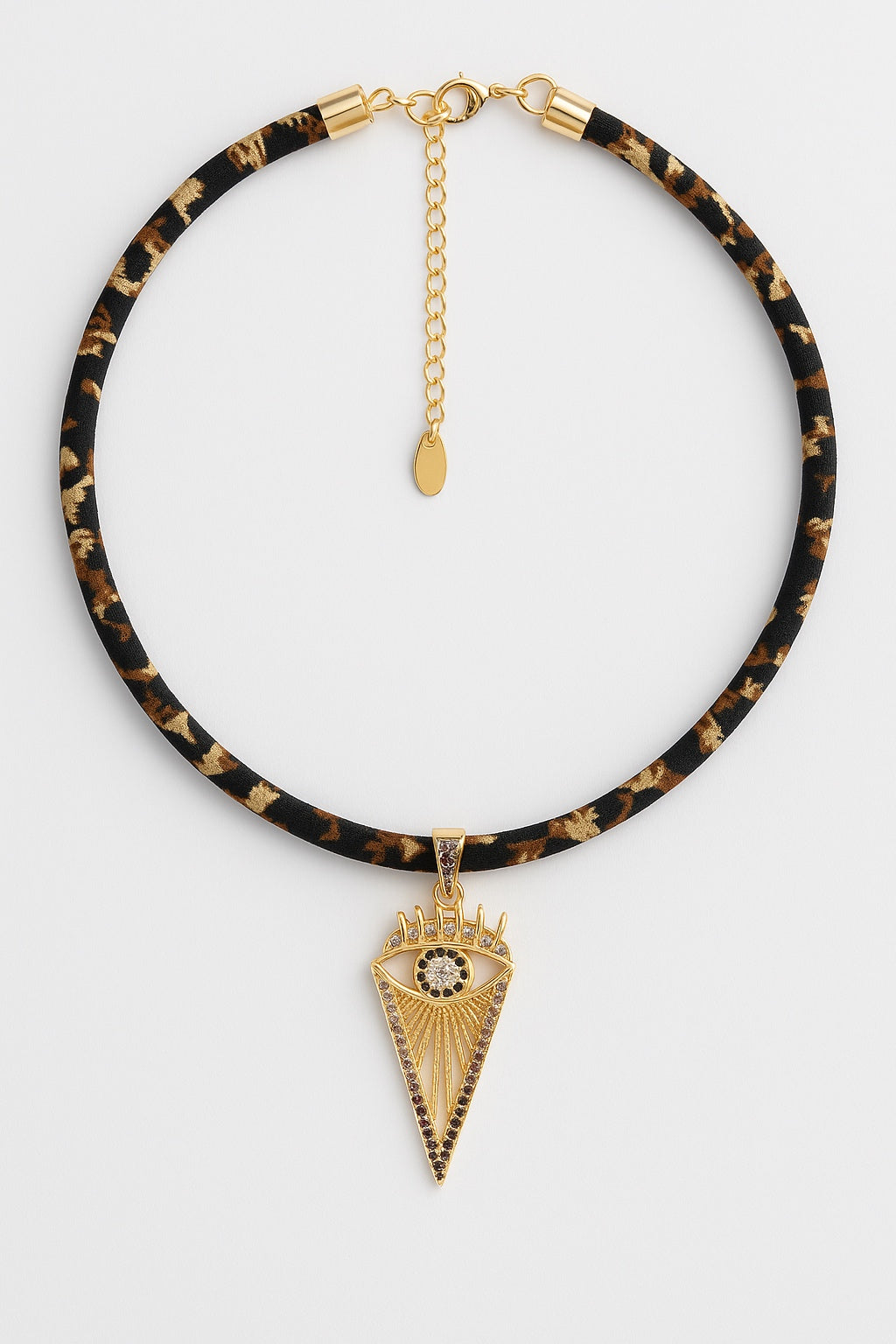 Χειροποίητο κολιέ με λεοπάρ κορδόνι και επίχρυσο eye στοιχείο με ζιργκόν So Cute by DImi