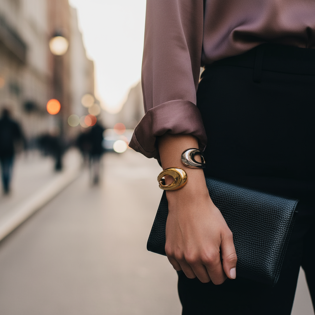 Statement sculptural cuff bracelet σε χρυσό, ασημί και δίχρωμο, So Cute by Dimi