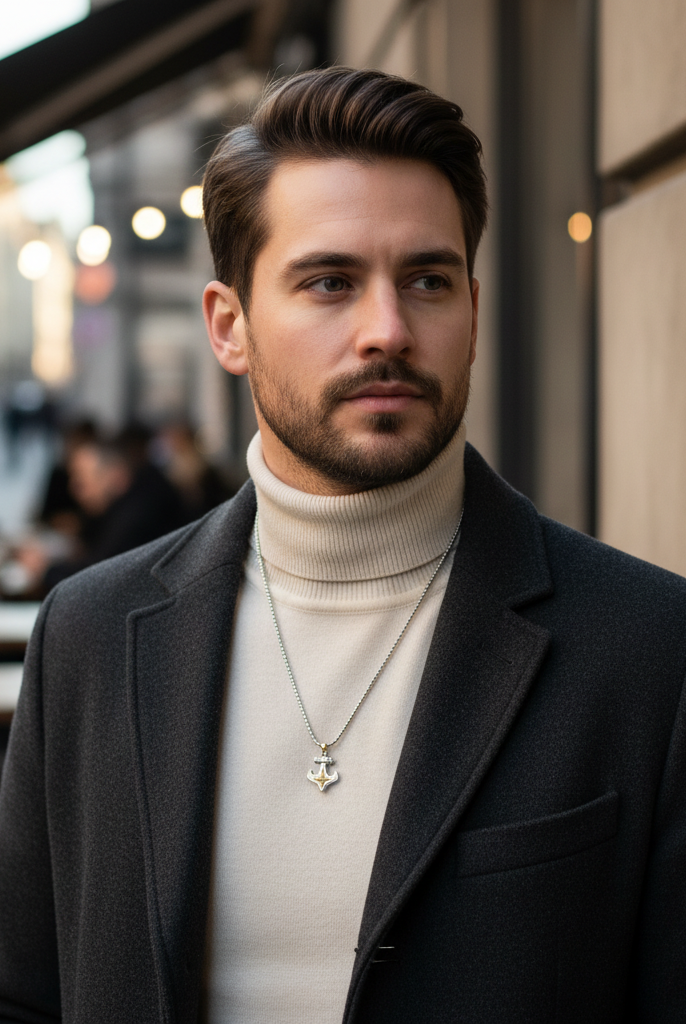 Ανδρικό ατσάλινο κολιέ άγκυρα με σμάλτο| So Cute by Dimi