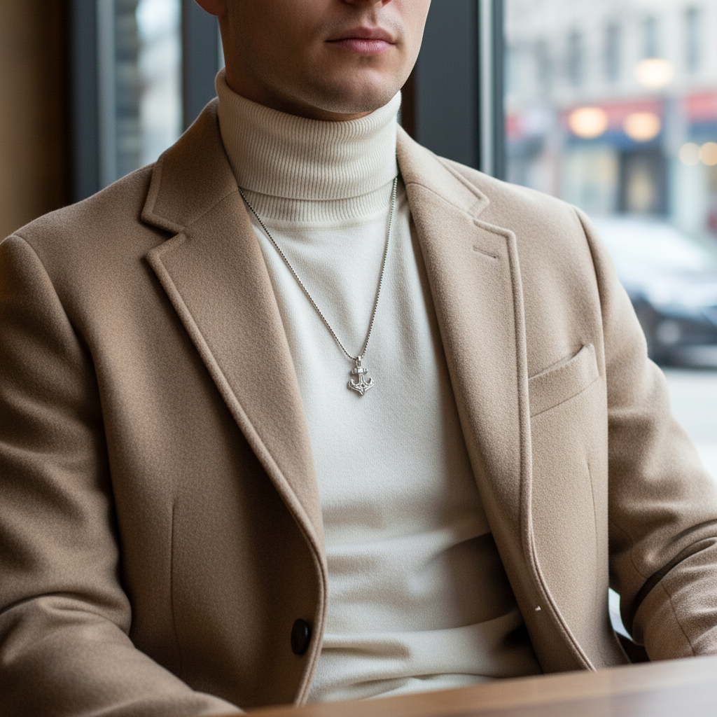 Ανδρικό ατσάλινο κολιέ άγκυρα με σμάλτο| So Cute by Dimi