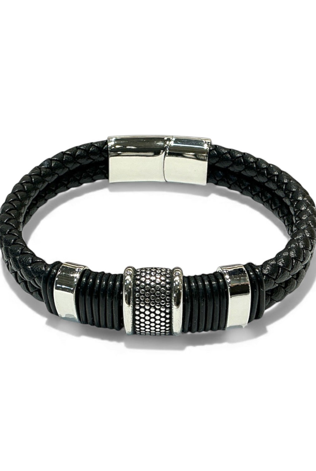 Ανδρικό δερμάτινο βραχιόλι με ατσάλινη λεπτομέρεια και μαγνητικό κούμπωμα – So Cute by Dimi