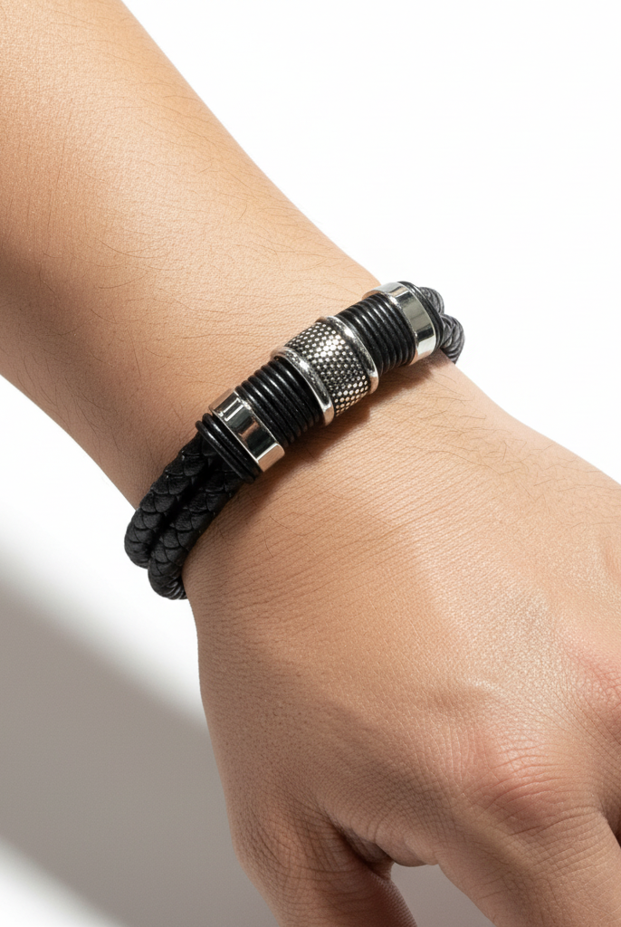 Ανδρικό δερμάτινο βραχιόλι με ατσάλινη λεπτομέρεια και μαγνητικό κούμπωμα – So Cute by Dimi