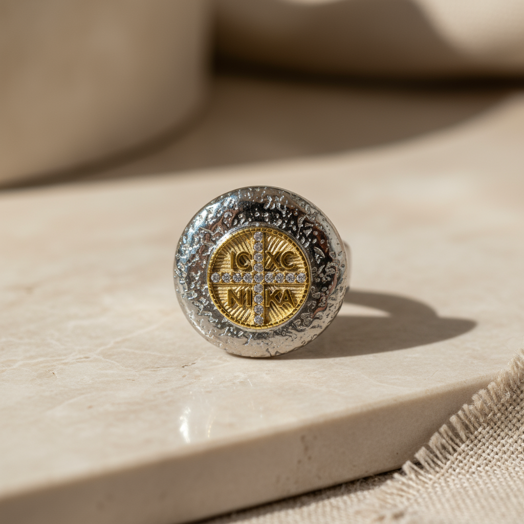 Ατσάλινο δαχτυλίδι κωνσταντινάτο δίχρωμο με ζιργκόν – Divine Shine Ring by So Cute by Dimi