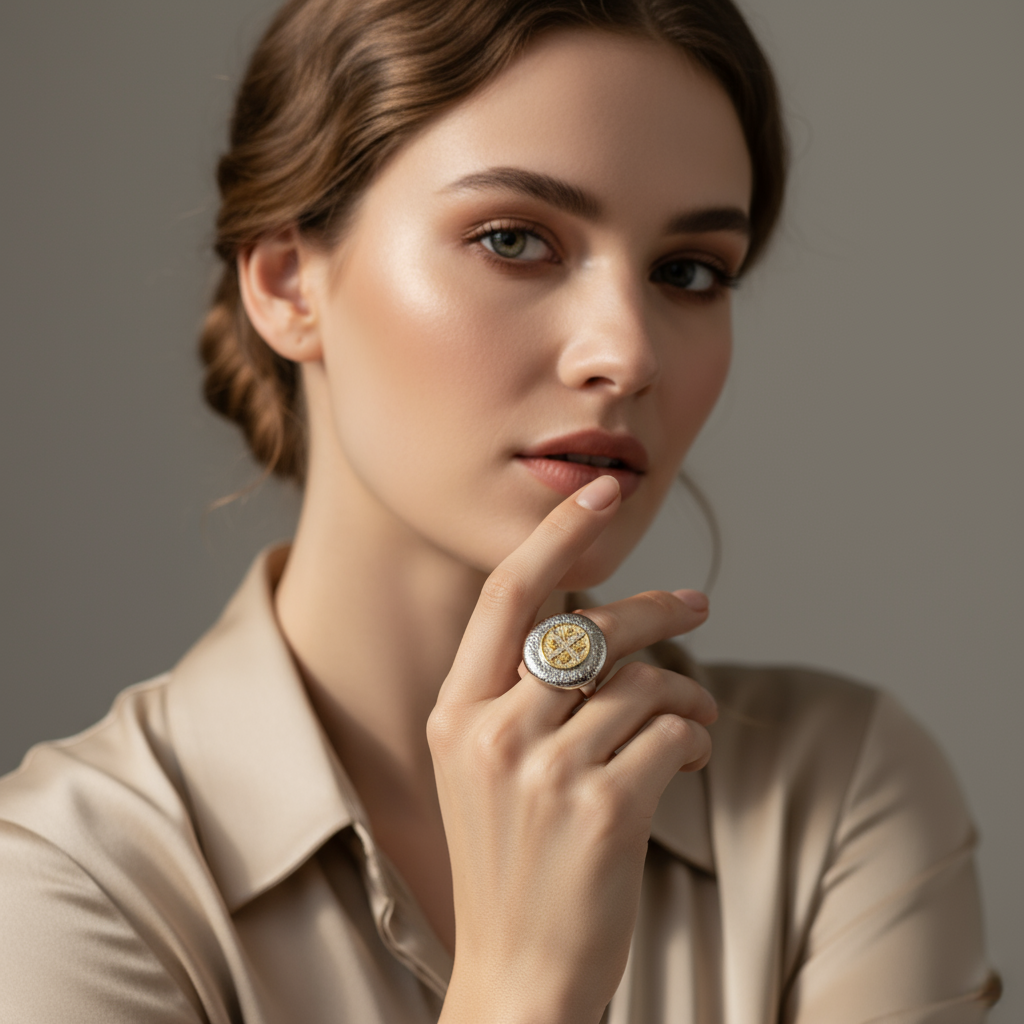 Ατσάλινο δαχτυλίδι κωνσταντινάτο δίχρωμο με ζιργκόν – Divine Shine Ring by So Cute by Dimi