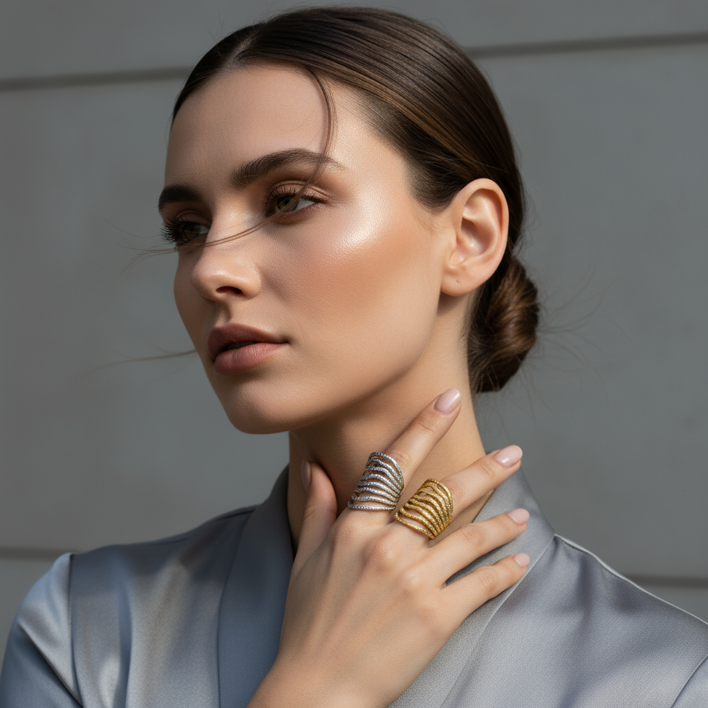 Ατσάλινο δαχτυλίδι με κυματιστό σχέδιο σε χρυσό και ασημί – So Cute by Dimi