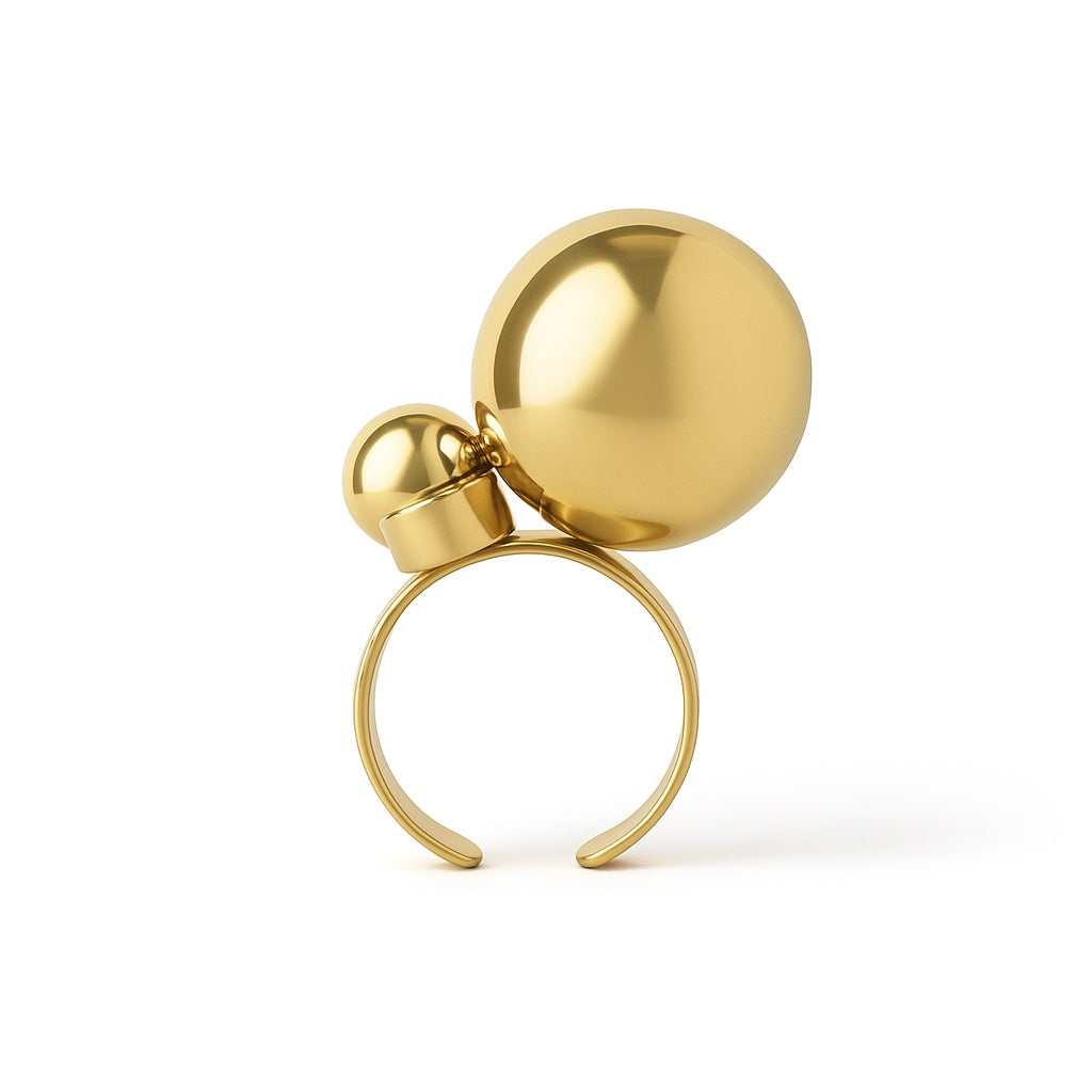 Statement δαχτυλίδι με δύο μπίλιες και στρογγυλό ζιργκόν σε χρυσό ή ασημί χρώμα – So Cute by Dimi
