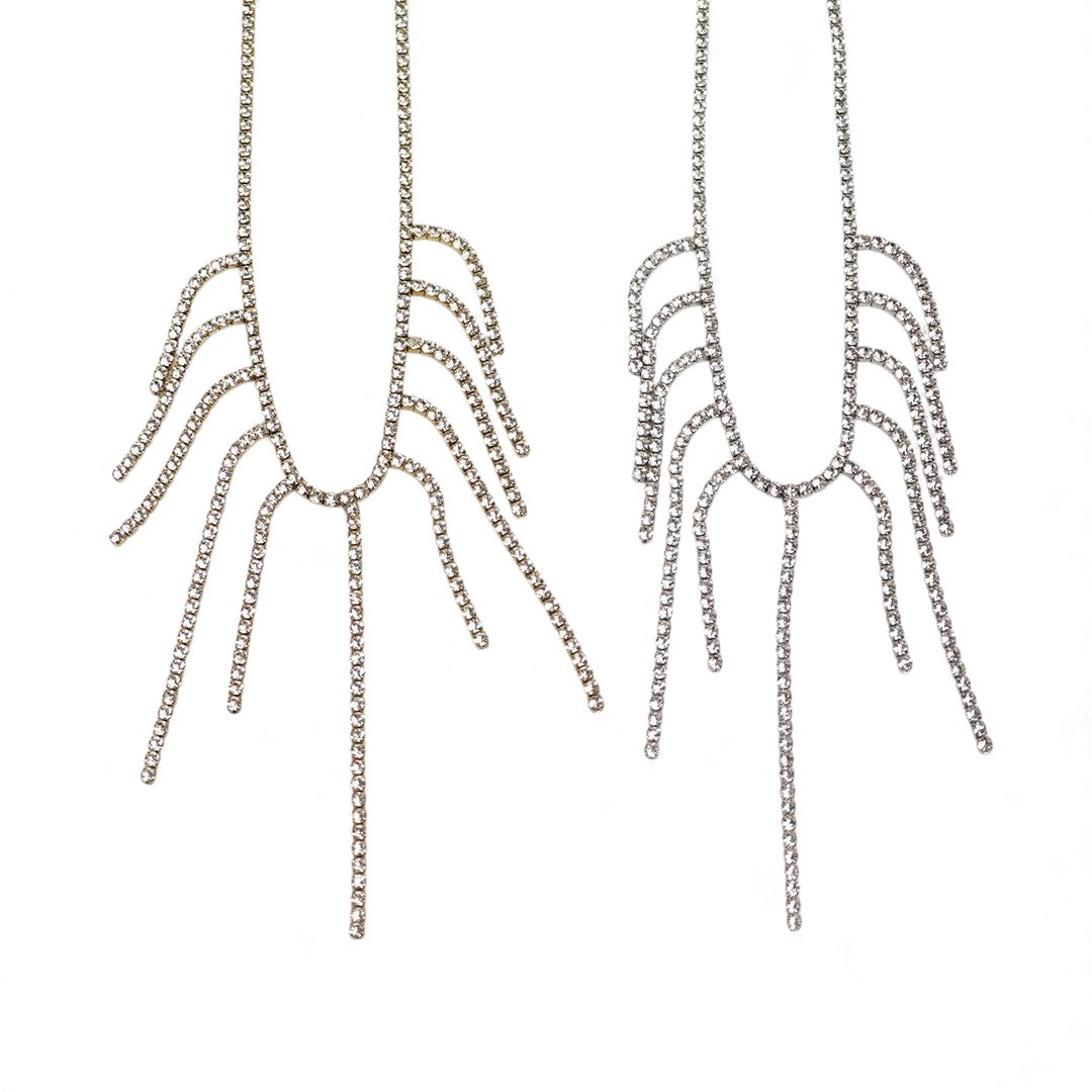 Stainless steel fringe necklace with rhinestones in gold and silver – fashion jewelry by So Cute by Dimi.