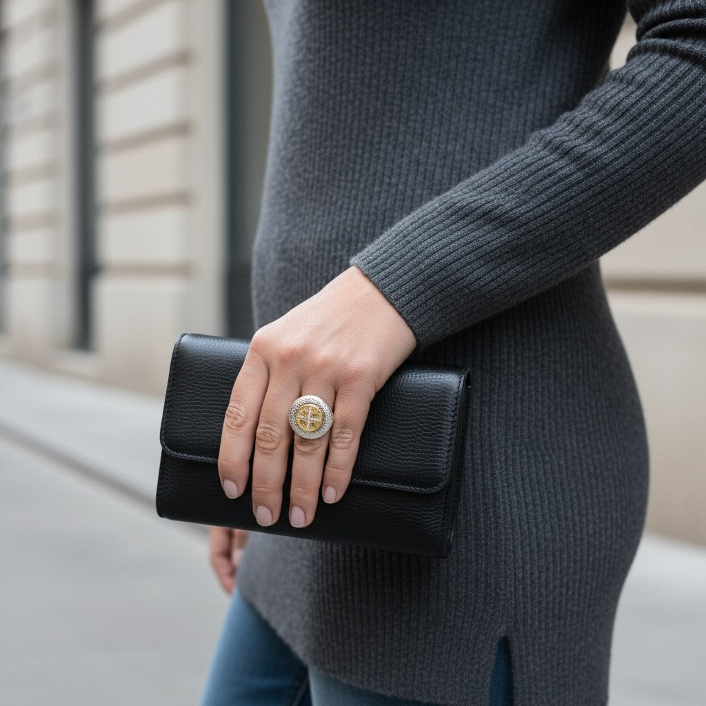 Ατσάλινο δαχτυλίδι κωνσταντινάτο δίχρωμο με ζιργκόν – Divine Shine Ring by So Cute by Dimi