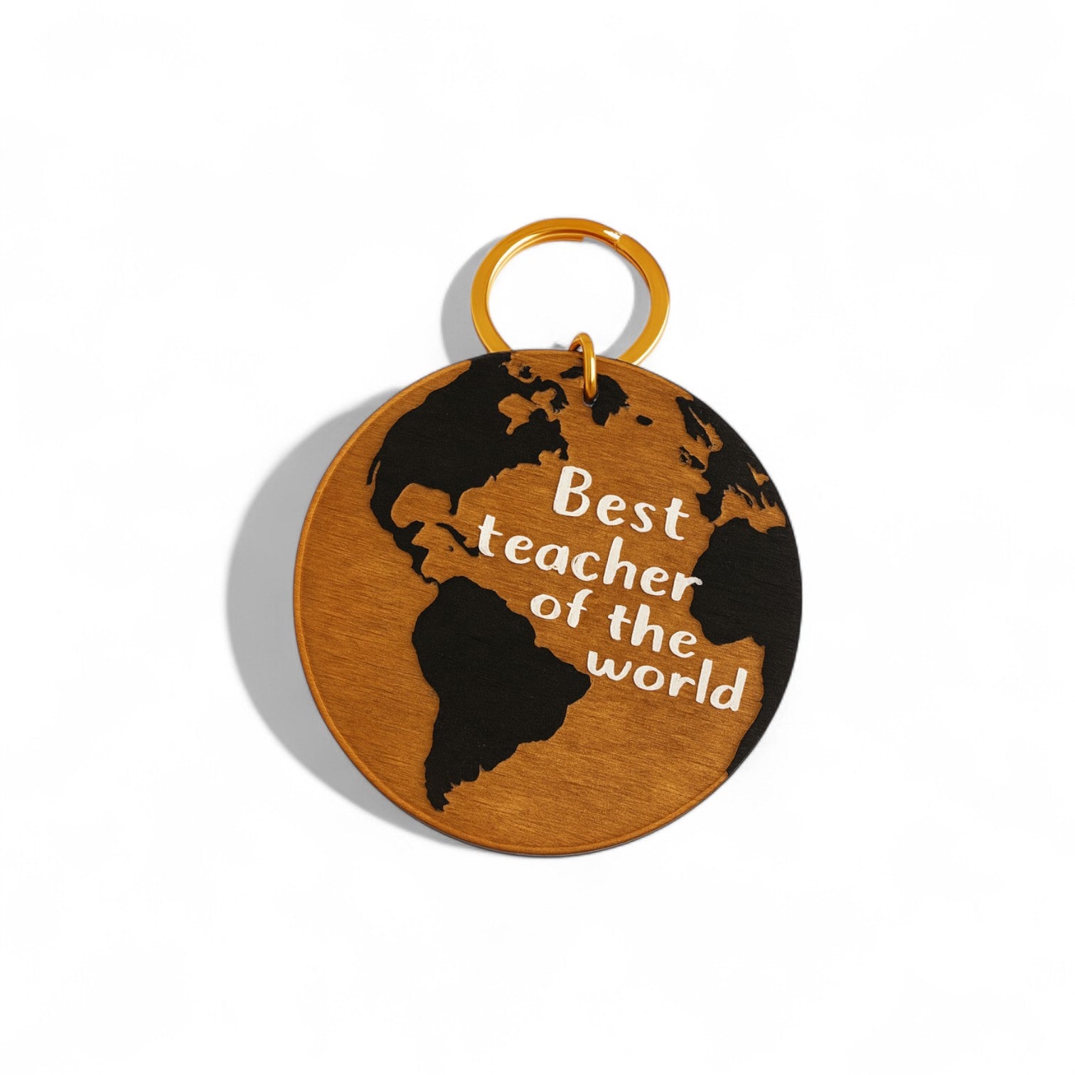 Ξύλινο μπρελόκ υδρόγειος με χάραξη “Best Teacher of the World” – So Cute by Dimi