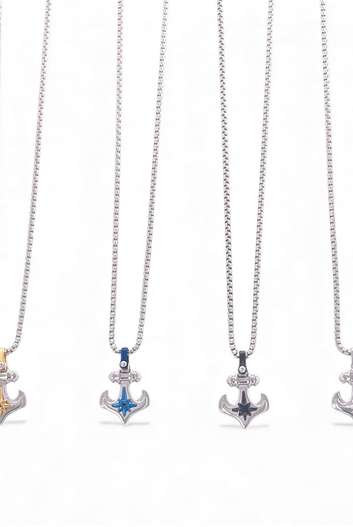 Ανδρικό ατσάλινο κολιέ άγκυρα με σμάλτο| So Cute by Dimi