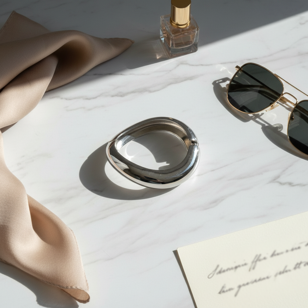 Bold curve copper bangle σε ασημί – So Cute by Dimi