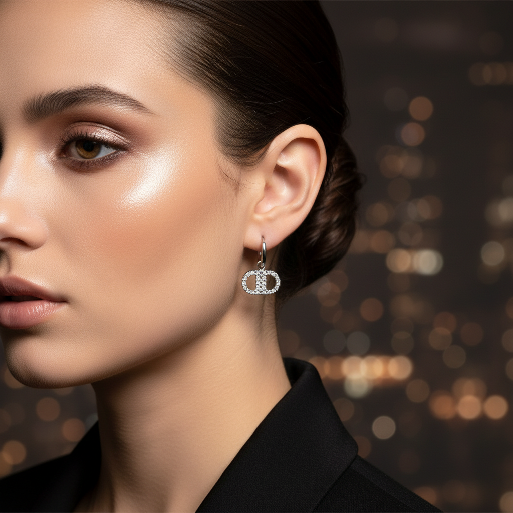 Ατσάλινα σκουλαρίκια κρίκοι με κρυσταλλάκια σε ασημί – So Cute by Dimi