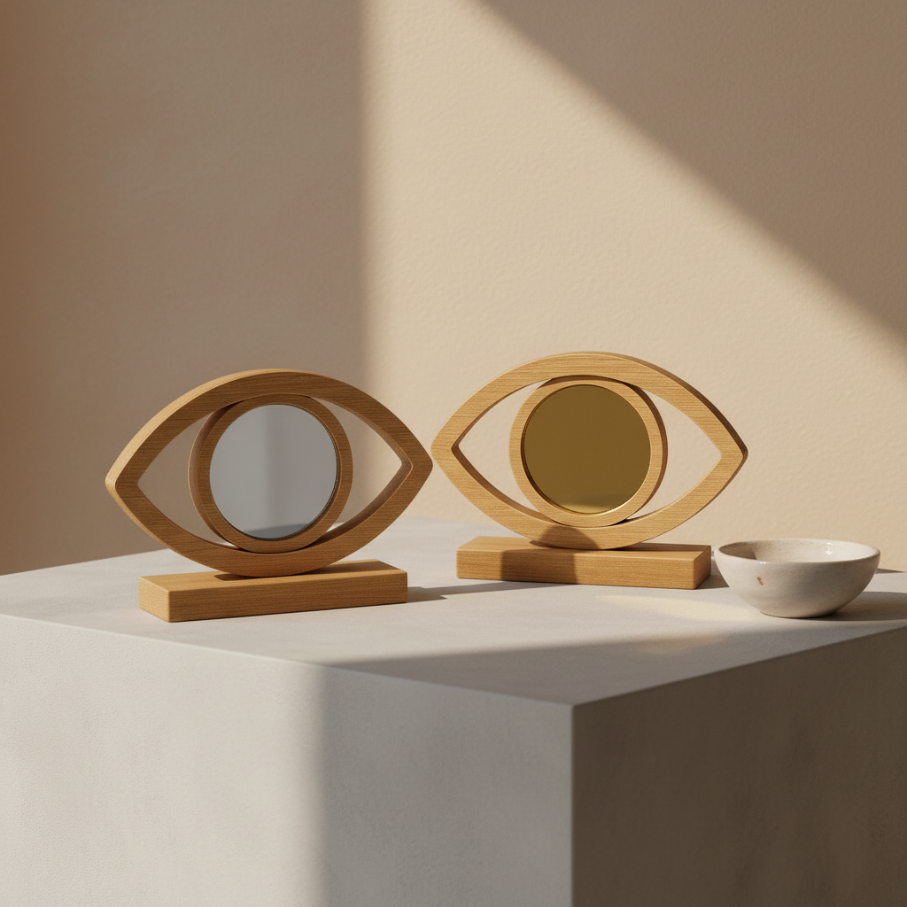 Επιτραπέζιο διακοσμητικό μάτι από ξύλο με ασημί και χρυσό καθρέφτη