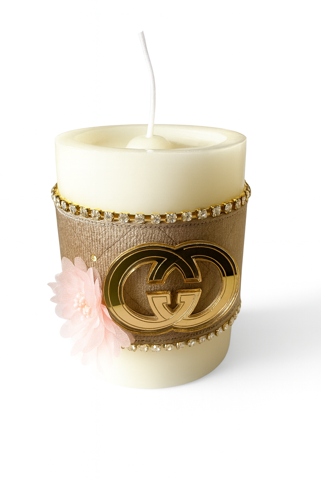 Στολισμένο κερί με βελούδο, στρας και λογότυπα οίκων μόδας – So Cute by Dimi