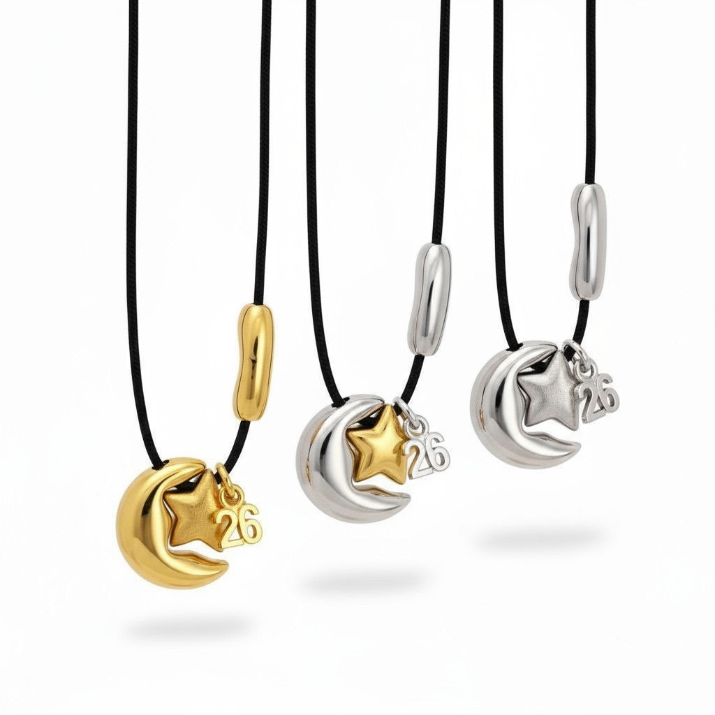 🌙⭐ Ατσάλινο Κολιέ Γούρι "Moon & Star" - So Cute by Dimi