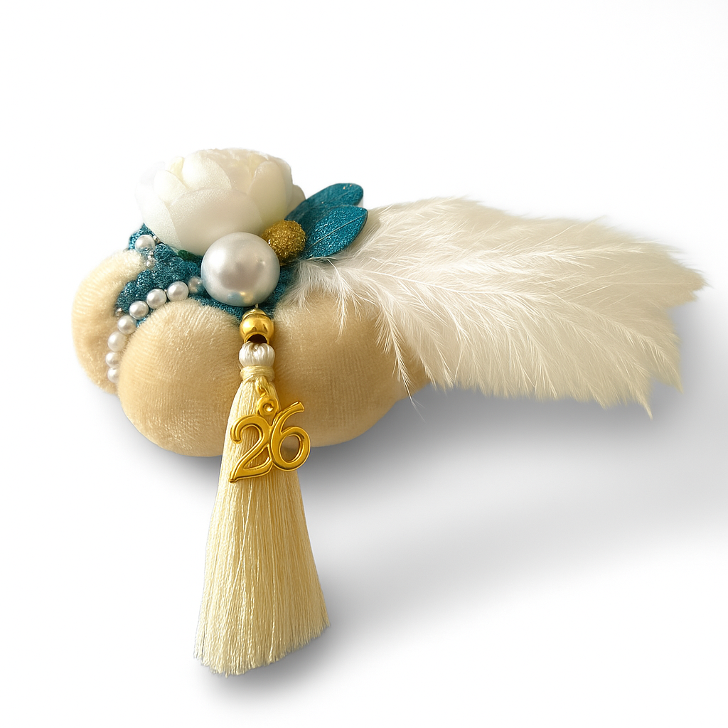 Χειροποίητο γούρι βελούδινη κολοκύθα με πέρλες, φτερό και καρδιά, So Cute by Dimi