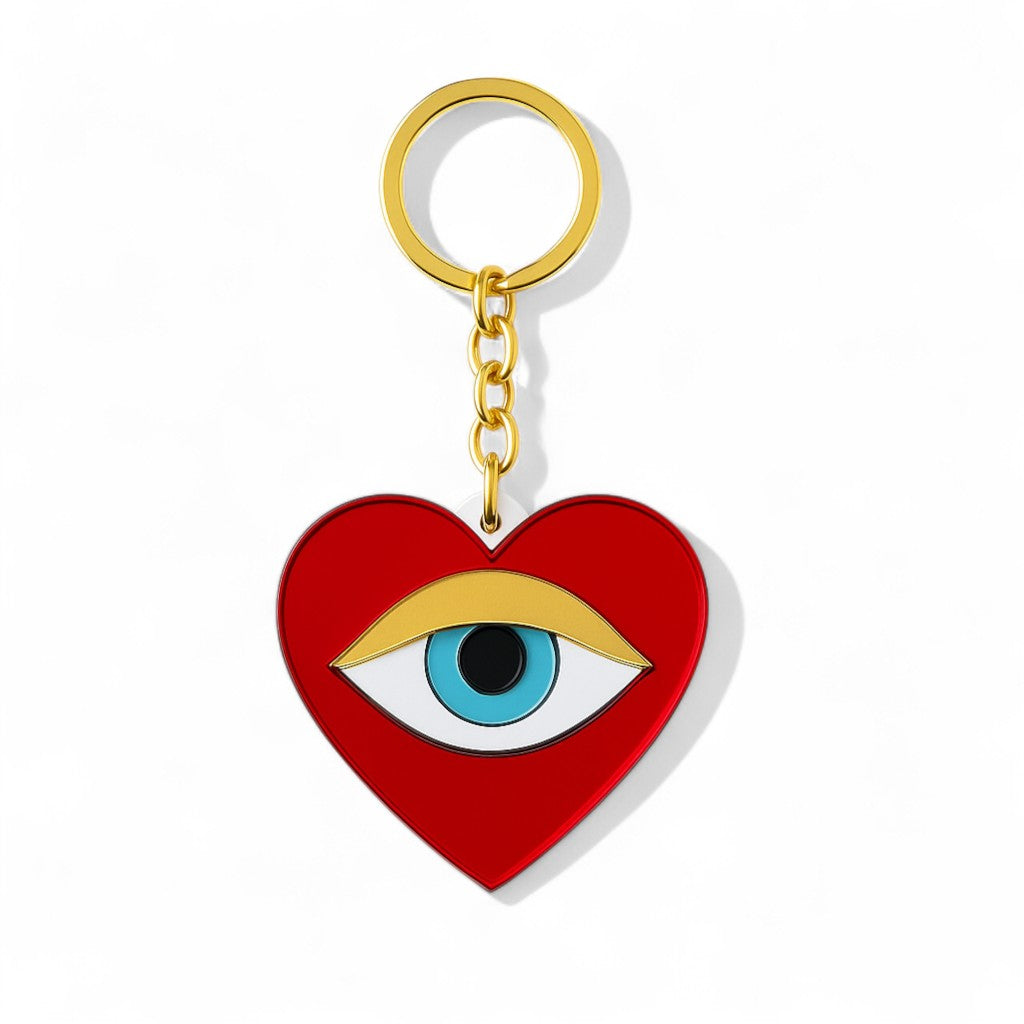 Heart Eye Mirror Keychain από plexiglass κόκκινο ή μπλε με χρυσές λεπτομέρειες – So Cute by Dimi