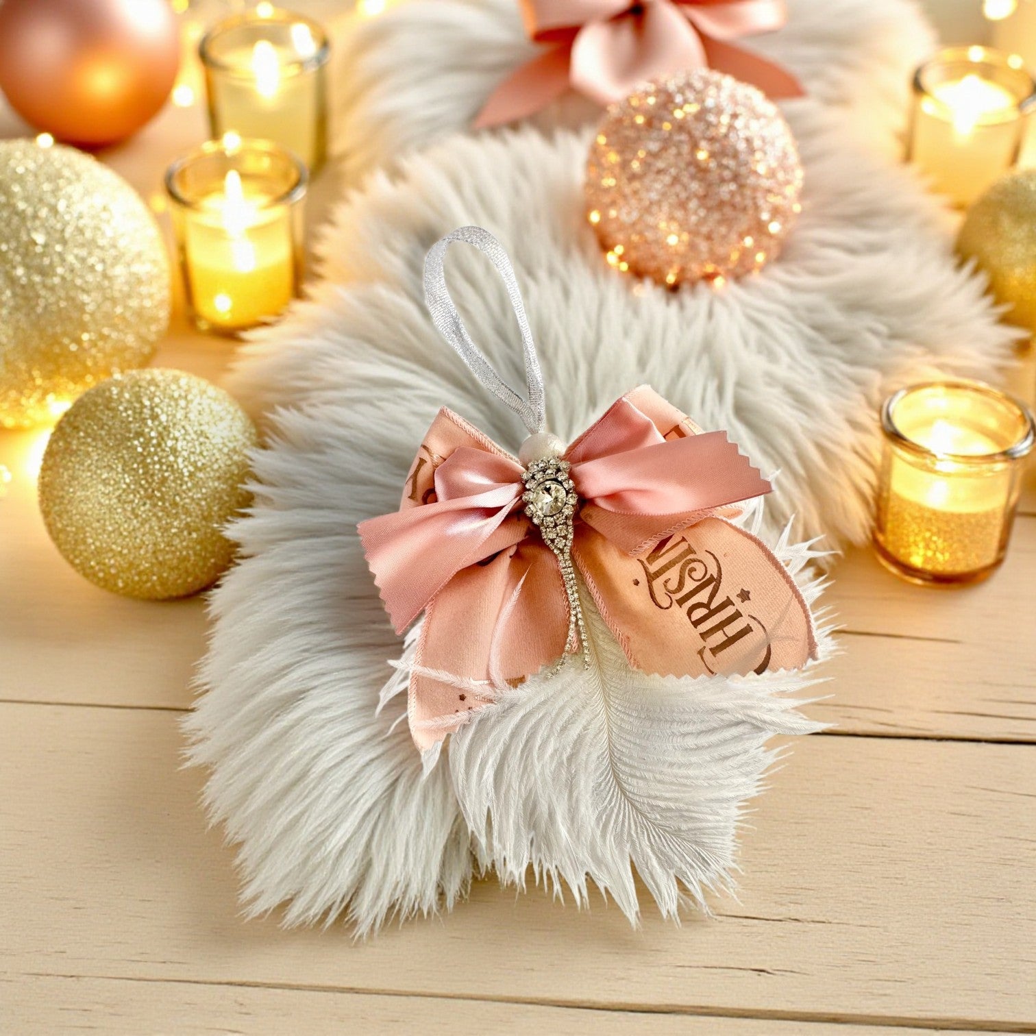 🎀 Γούρι «Fairytale Bow» με Στρας & Φτερό – Christmas Fairytale 🦢 Collection - So Cute by Dimi