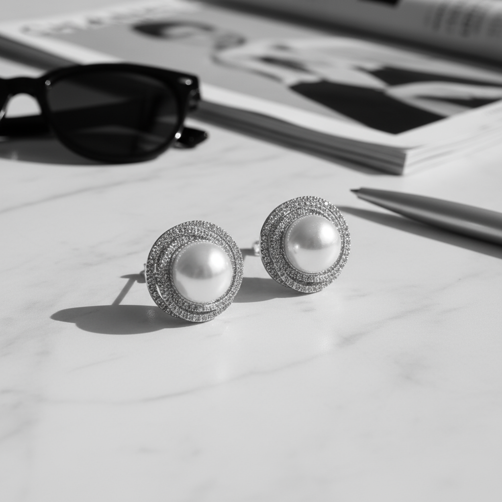 Σκουλαρίκια με πέρλα και στρας σε ασημί φινίρισμα – Halo Glow Earrings So Cute by Dimi.