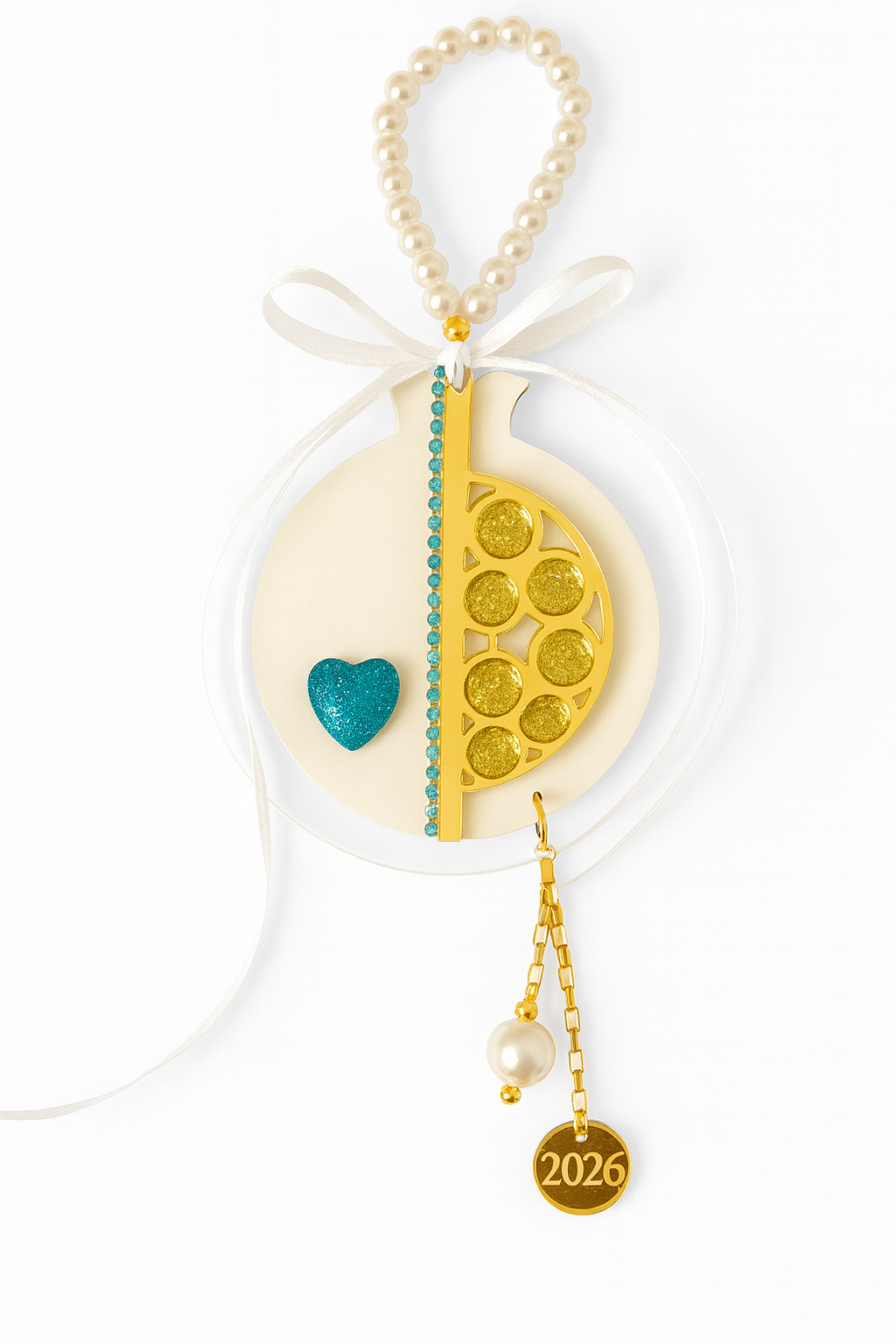 Χειροποίητο γούρι ρόδι από πλεξιγκλάς με στρας, καρδιά και charm 26 So Cute by Dimi