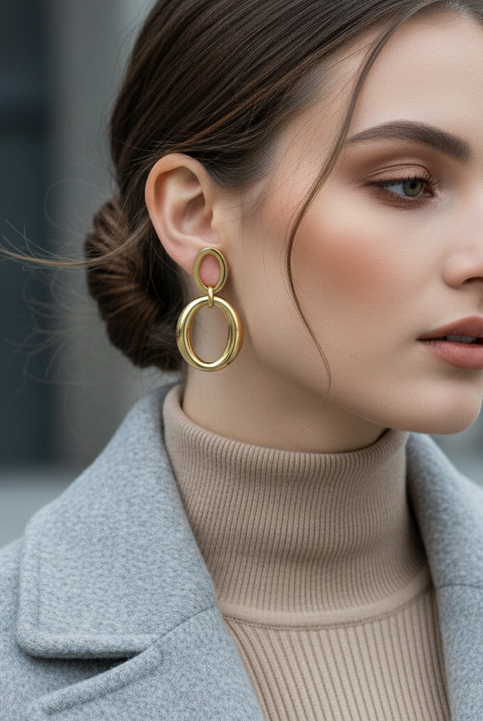 Ατσάλινα διπλά οβάλ statement σκουλαρίκια σε χρυσό και ασημί – Double Oval Glow από την So Cute by DImi
