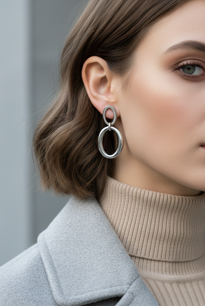 Ατσάλινα διπλά οβάλ statement σκουλαρίκια σε χρυσό και ασημί – Double Oval Glow από την So Cute by DImi