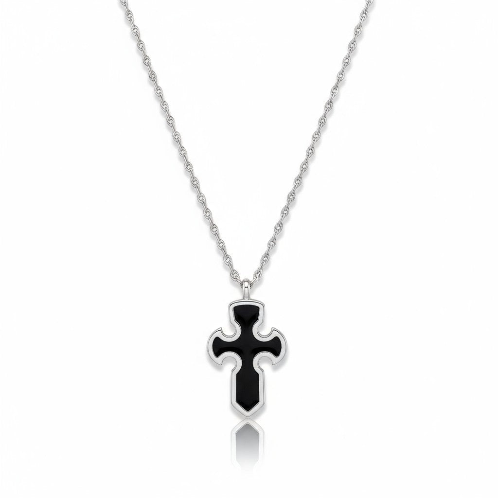 Black Cross Necklace – Κολιέ Σταυρός με Μαύρο Σμάλτο | So Cute by Dimi