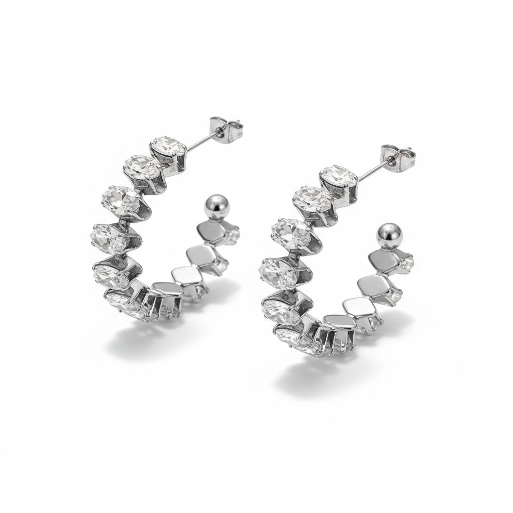 Ατσάλινα hoops Luna Glow με ζιργκόν σε χρυσό και ασημί – So Cute by Dimi