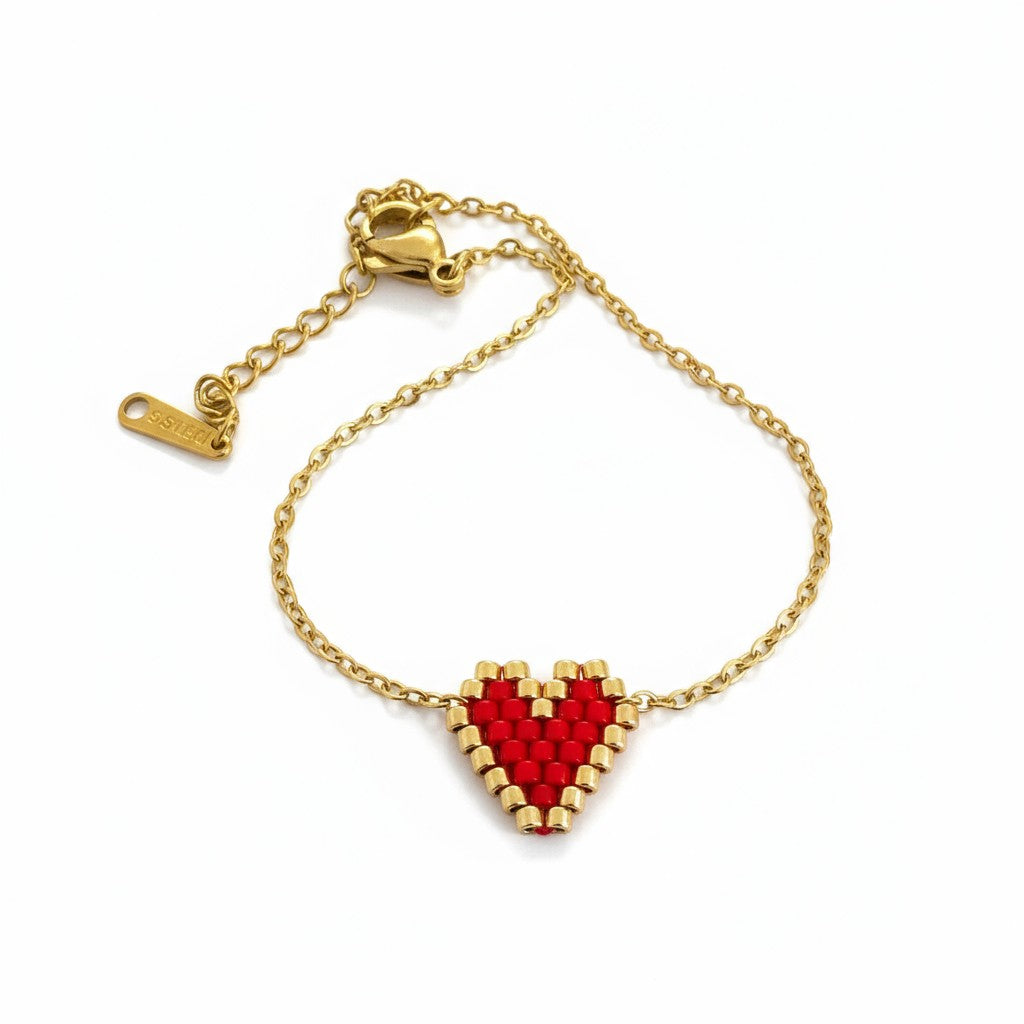 Βραχιόλι “Heartbit” – Miyuki Καρδιά σε κόκκινο ή μαύρο με ατσάλινη αλυσίδα | So Cute by Dimi