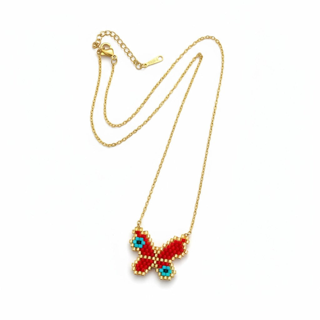 Κολιέ Butterfly Eye με πεταλούδα & μάτι από χάντρες Miyuki σε ατσάλινη αλυσίδα – So Cute by Dimi