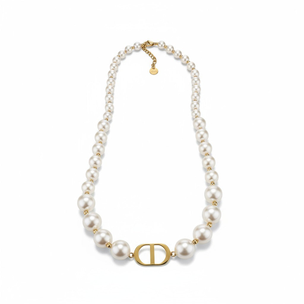 Ατσάλινο κολιέ με πέρλες και χρυσό μεταλλικό σύνδεσμο – So Cute by Dimi