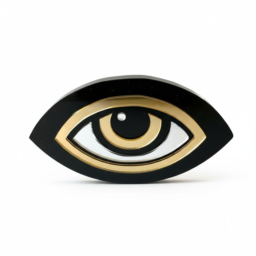 Γούρι μάτι από μαύρο πλεξιγκλάς με χρυσό & ασημί καθρέφτη – So Cute by Dimi