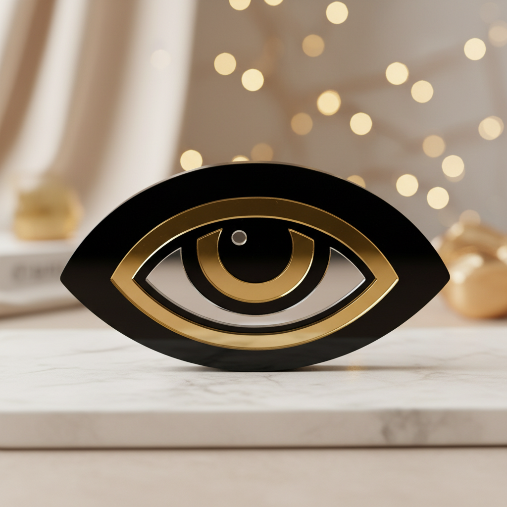 Γούρι μάτι από μαύρο πλεξιγκλάς με χρυσό & ασημί καθρέφτη – So Cute by Dimi