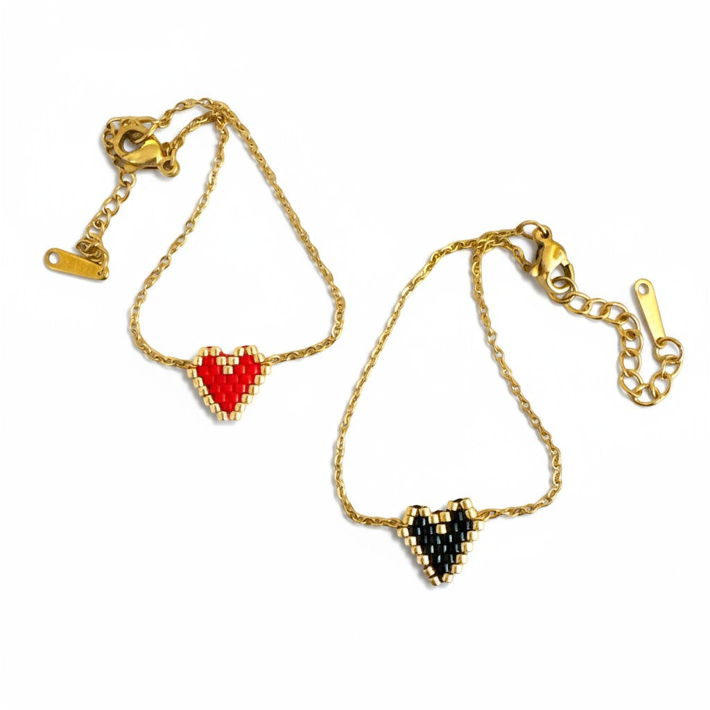 Βραχιόλι “Heartbit” – Miyuki Καρδιά σε κόκκινο ή μαύρο με ατσάλινη αλυσίδα | So Cute by Dimi