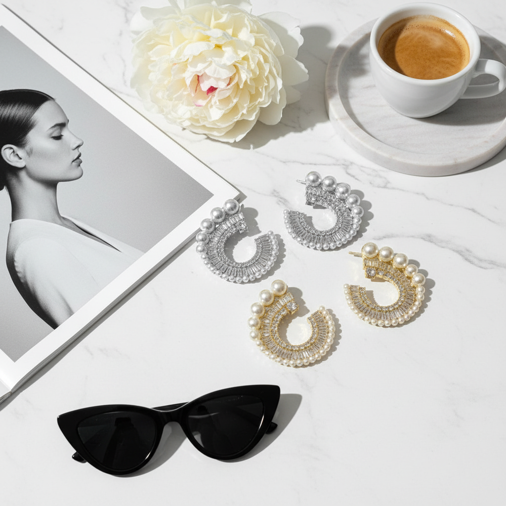 Statement σκουλαρίκια με πέρλες και στρας σε χρυσό και ασημί, So Cute by Dimi.